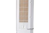 Evaporative air cooler with slim design for indoor and outdoor use